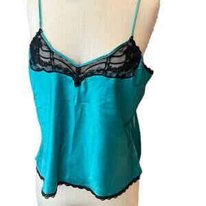 Vintage Valentino emerald green black lace camisole